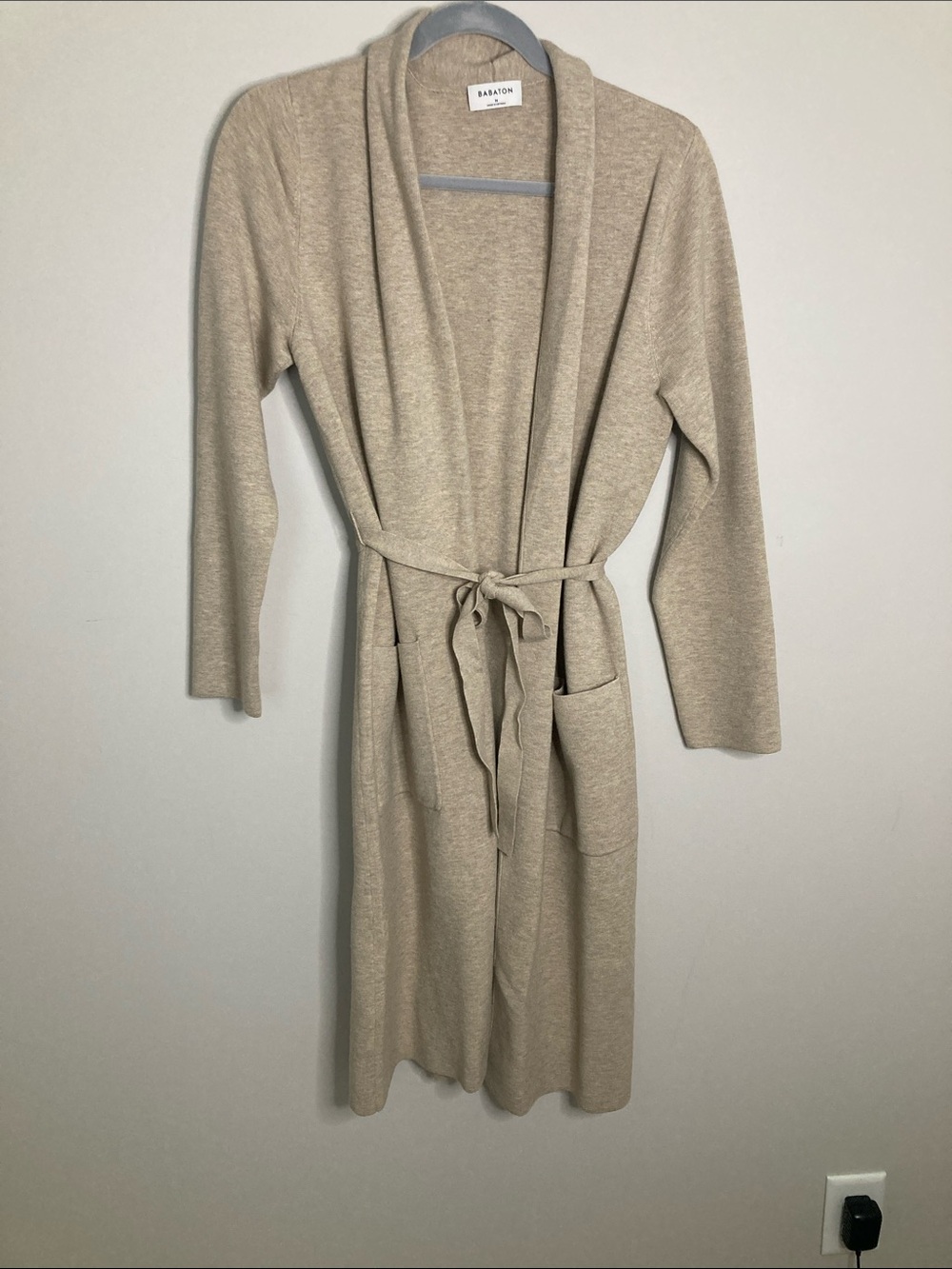 Babaton Oatmeal Long Knit Belted Robe